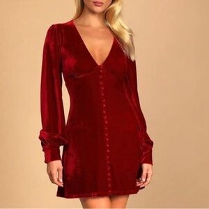 Lulu's Make it Merry Wine Red Velvet Long Sleeve Button Up Mini Dress Size XL